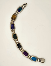Vintage Taxco Mexico TM-180 Sterling Silver Multicolor Stone Bracelet 8.5