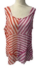 Ann Taylor LOFT Womens Orange Pink Striped Sleeveless Blouse Sz Large NWT picture