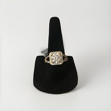 Gold Plated Moissanite Halo Cocktail Ring, Cushion White/Colorless, Adjustable picture