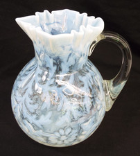 Vintage Daisy & Fern White Opalescent Glass Pitcher Fenton EAPG Ruffled Rim picture