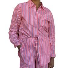 Isalis Pink Purple Striped Button Down Shirt Cotton Long Sleeve Small NYC NWT picture