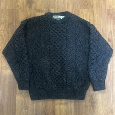 Vintage Sweater Aran Crafts Irish Fisherman Knit Black Chunky Wool Ireland Small picture