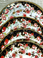 Royal Crown Derby Melton Imari 10” Set of 4 Dinner Plates Cobalt Blue Gold Red. picture