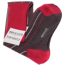 Bresciani NWT Over the Calf Dress Socks Size S in Gray w/ Stripes Cotton & Silk picture