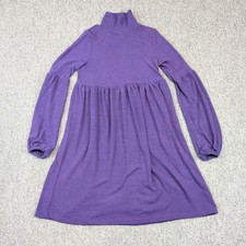 S-Twelve Vintage Babydoll Mini Dress Small Purple Ribd Turtleneck Balloon Sleeve picture
