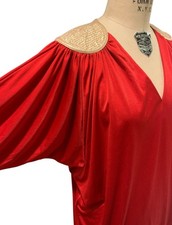 BILL TICE Vintage 70s/80s Women's Glam Disco Era Lipstick Red Jersey Column M/L picture