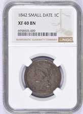 1842 BRAIDED HAIR LARGE CENT NGC XF40 SMALL DATE FRESH ORIGINAL picture