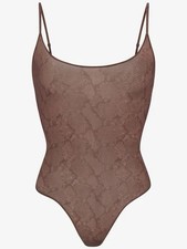 Skims Milky Sheer Intimates Bodysuit In Jasper Snake Print Size Medium ￼ picture
