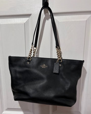 Authentic COACH Sophia Black Pebbled Leather Tote Shoulder Bag Gold Chain 36600 picture