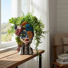 Colorful Talavera Skull Planter | Hand-Painted Ceramic Pot picture