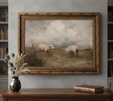 Vintage Gold Framed Vintage Sheep Wall art Antique Country Sheep Oil Painting Pr picture