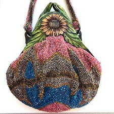 Antique 1920s Art Deco Beaded Purse Carved Sunflower Celluloid Frame Flapper picture