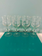 Set of 4 Clear Etched Leaf Stemmed Wine Glasses Floral Pattern picture