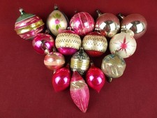 LOT 15 ANTIQUE PAINTED STENCILED MERCURY GLASS CHRISTMAS ORNAMENTS PINKS picture