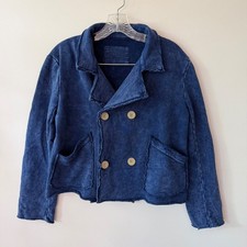 Rare NWOT FRANK & EILEEN Blue Indigo Triple Fleece Mini Belfast Peacoat LARGE picture
