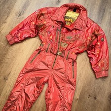 Emmegi Ski Suit One Piece Snowsuit Womens Snow Bib Iridescent Vintage 80s 90s 38 picture
