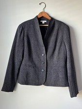 Coldwater Creek Womens Charcoal Tweed Collarless Blazer Contrast Stitch Size 12 picture