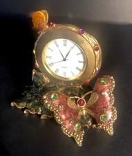 Vintage Jay Strongwater Style Butterfly Clock Enameled Rhinestone picture