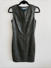 ANTONIO MELANI Olive Green Sleeveless Leather Sheath Dress picture