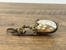 Victorian Chatelaine Snuff Perfume Bottle Antique Mother of Pearl Shell, Brass picture