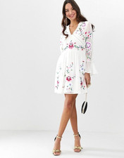 ✨ $189 Modern ASOS Anthropologie Bell Sleeve Embroidery Mini Boho Rio Dress NEW picture