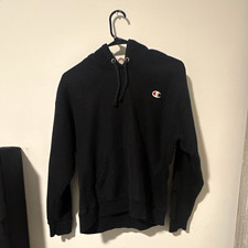 Champion Teens L Black Solid Pullover Hoodie Logo Front Pocket Long Sleeve picture