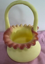 Fenton Burmese Satin Uranium Glass Basket Uranium GLOW picture