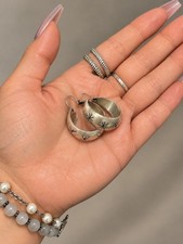 Vintage Taxco Mexico 925 Sterling Silver Starburst Hoop Earrings TS-23 10.4g picture