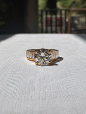 GIA 3.01 Ct Natural Round Brilliant Diamond VVS2 14K Gold Baguette Ring picture