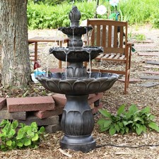 Classic Tulip 46 in. 3-Tiered Outdoor Water Fountain - Dark Brown by Sunnydaze picture