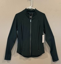 Athleta Salutation Jacket Women M Tall Dark Green Powervita Full Zip NWT picture