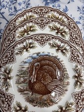 Royal Stafford Homeland Turkey Faint Color 10.5” Dinner Plates set of 3 -rare picture