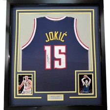 Framed Signed Nikola Jokic 35x39 Denver Dark Blue Jersey JSA COA picture