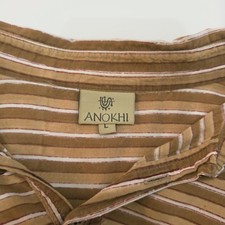 Anokhi Shirt Womens Size L Striped Long Sleeve Four Button Up Front Warm Brown picture