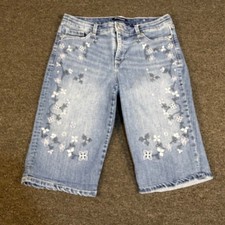 Bandolino Riley Bermuda Shorts Blue Light Wash Embroidered Floral Butterfly 8 picture