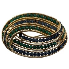 Vintage Trifari Gold Tone Blue and Green Rhinestone Brooch AS IS For Repair picture