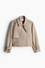 H&M Cropped Trench Coat Jacket Beige Wool XS Extra Small picture
