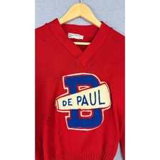 Vintage De Paul University Letterman Sweater Red Ned Singer Sports Supply 42 picture