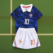 France Mbappe #10 Soccer Youth Set (Blue T-shirt + White Short) Size 14-30 picture