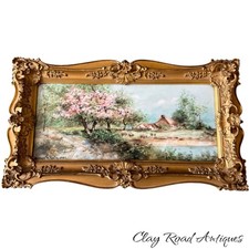 Antique 1908 Hand Painted Porcelain Plaque Landscape Signed Florence Early Frame picture
