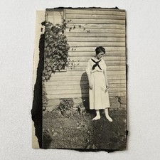 Antique Sepia Snapshot Photograph Beautiful Young Woman Looking Down Moody Artsy picture