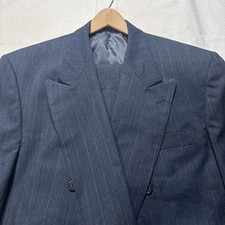 VTG Pierre Balmain Double Breasted Suit Mens 52R Grey Striped Wool Pants 42x31 picture