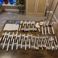 TAPIO WIRKKALA FOR ROSENTHAL, CENTURY CUTLERY,  #90, 54 Pc Silver Plate Porcelai picture