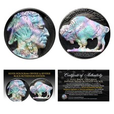 1930's Original Indian Head Buffalo Nickel Coin - BLACK RUTHENIUM & SILVER HOLO picture