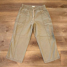 Pact Women’s Organic Khaki Solid Cropped Pants Drawstring Elastic Waist  M picture