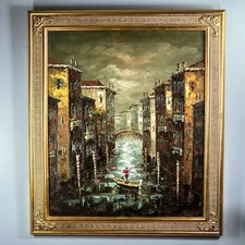 Original Oil Painting Venice Canal Impressionist Italian Gondola Framed picture
