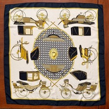 Authentic Vintage Hermes Silk Scarf Voitures a Transformation 90cm Black Gold picture