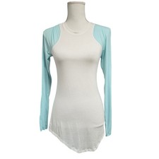 Lululemon Digni Tee Long Sleeve Top Athletica White Aqua Blue Size 4 picture