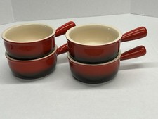 Hombre Red Stoneware French Onion Soup Bowls Crock,15 Oz,Set Of 4 picture