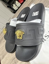 Versace Medusa size 11 Logo Black/Gold Slide Sandals Slip-On Men's  picture